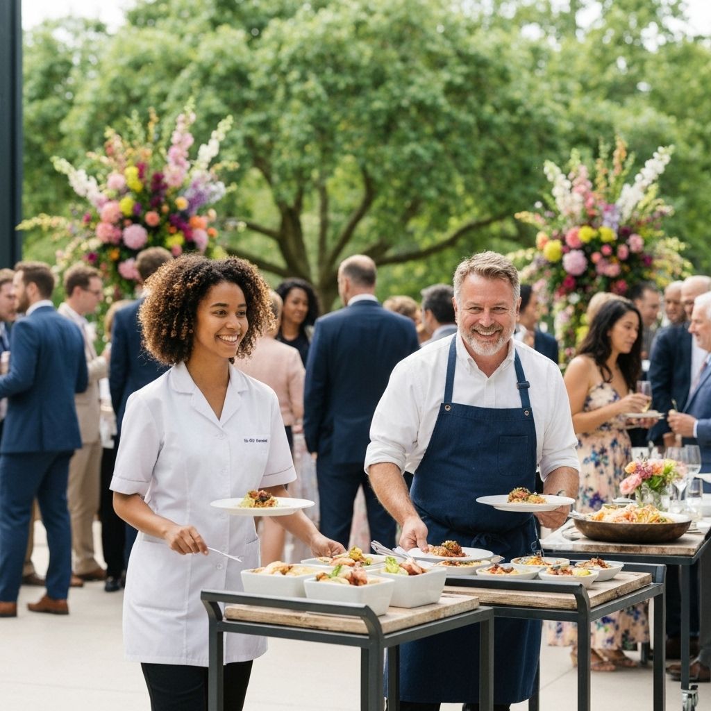 Catering team serving guests